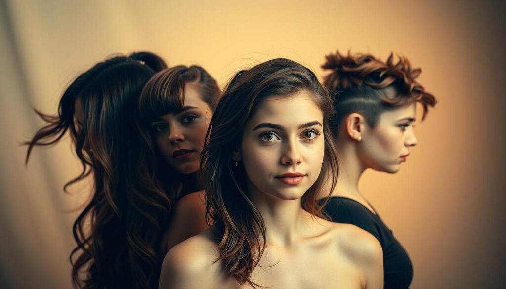 testando diferentes estilos de cabelo